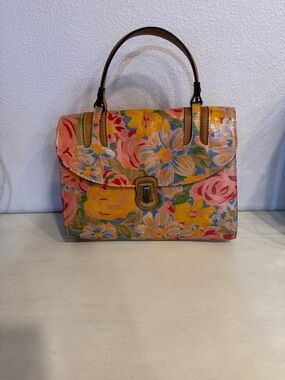 Patricia Nash Leather Multicolor Floral Top-Handle Satchel in Pink & Yellow